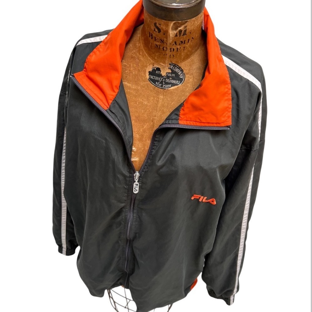 Fila Sport Mens 1XB Windbreaker Jacket Grey Orange Mesh Lined Gorpcore Big Tall - Picture 5 of 17